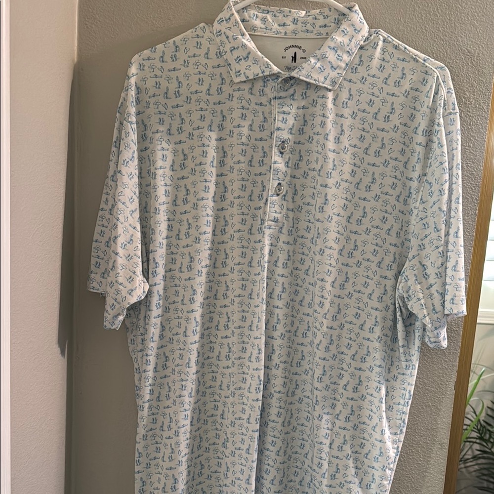 johnnie-O Light Blue Patterned Polo Shirt